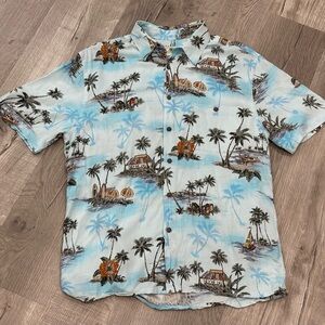 Men's Island Shores Light Blue Tropical Print Short-Sleeve Shirt M Nautical